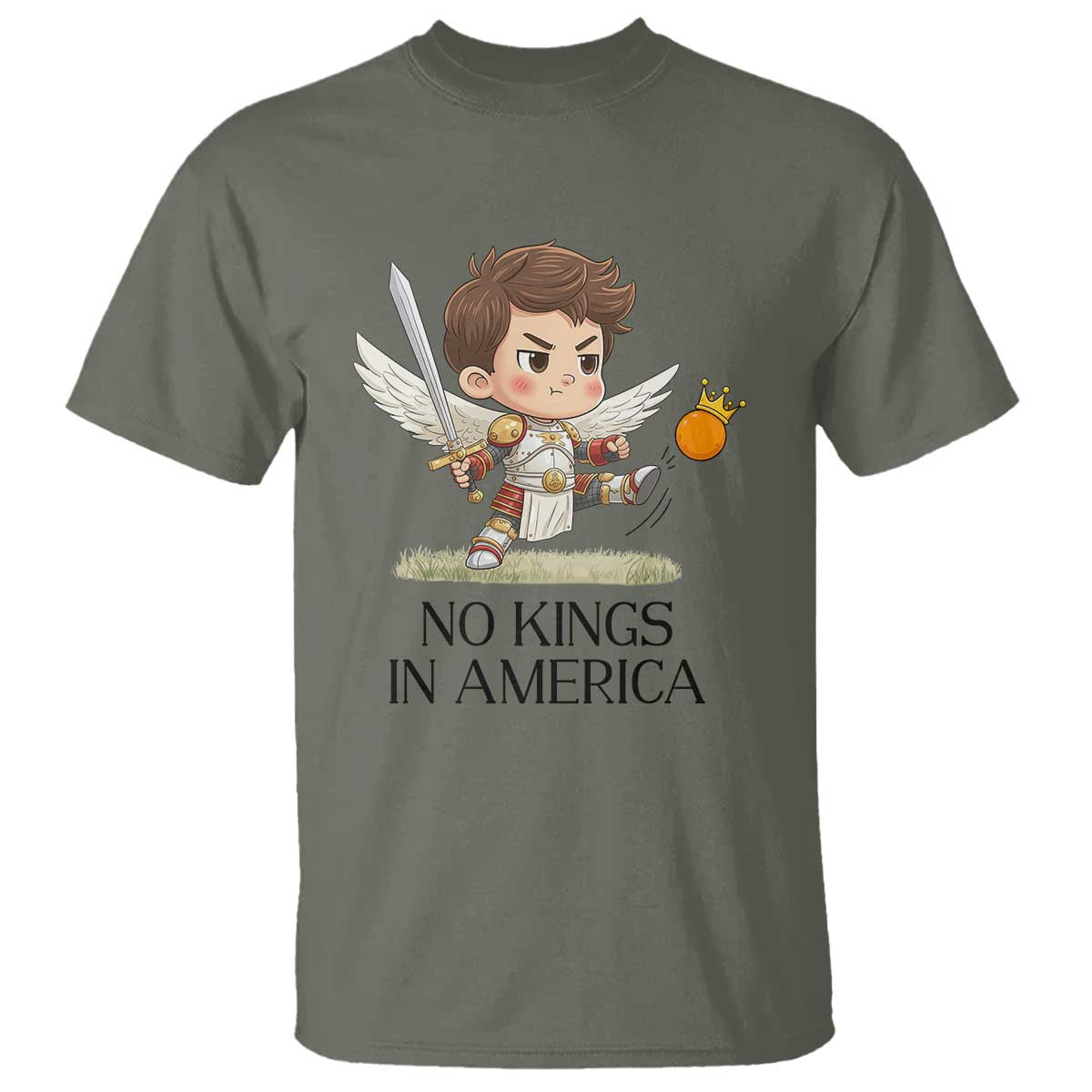 No Kings In America T Shirt Funny Saint Michael Kicking Crown