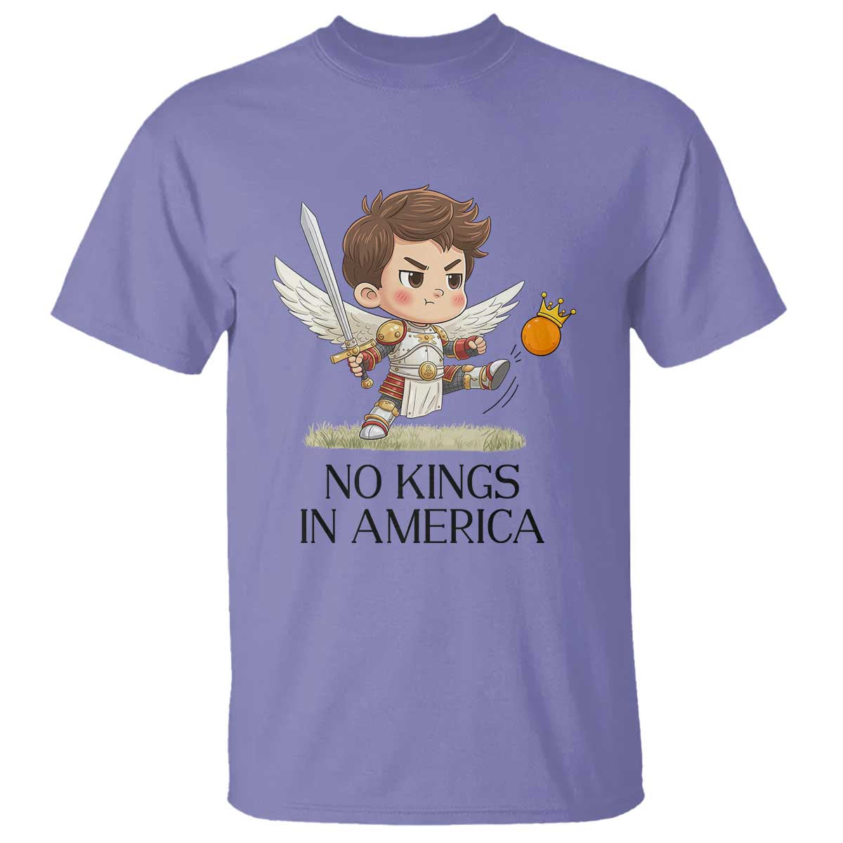 No Kings In America T Shirt Funny Saint Michael Kicking Crown