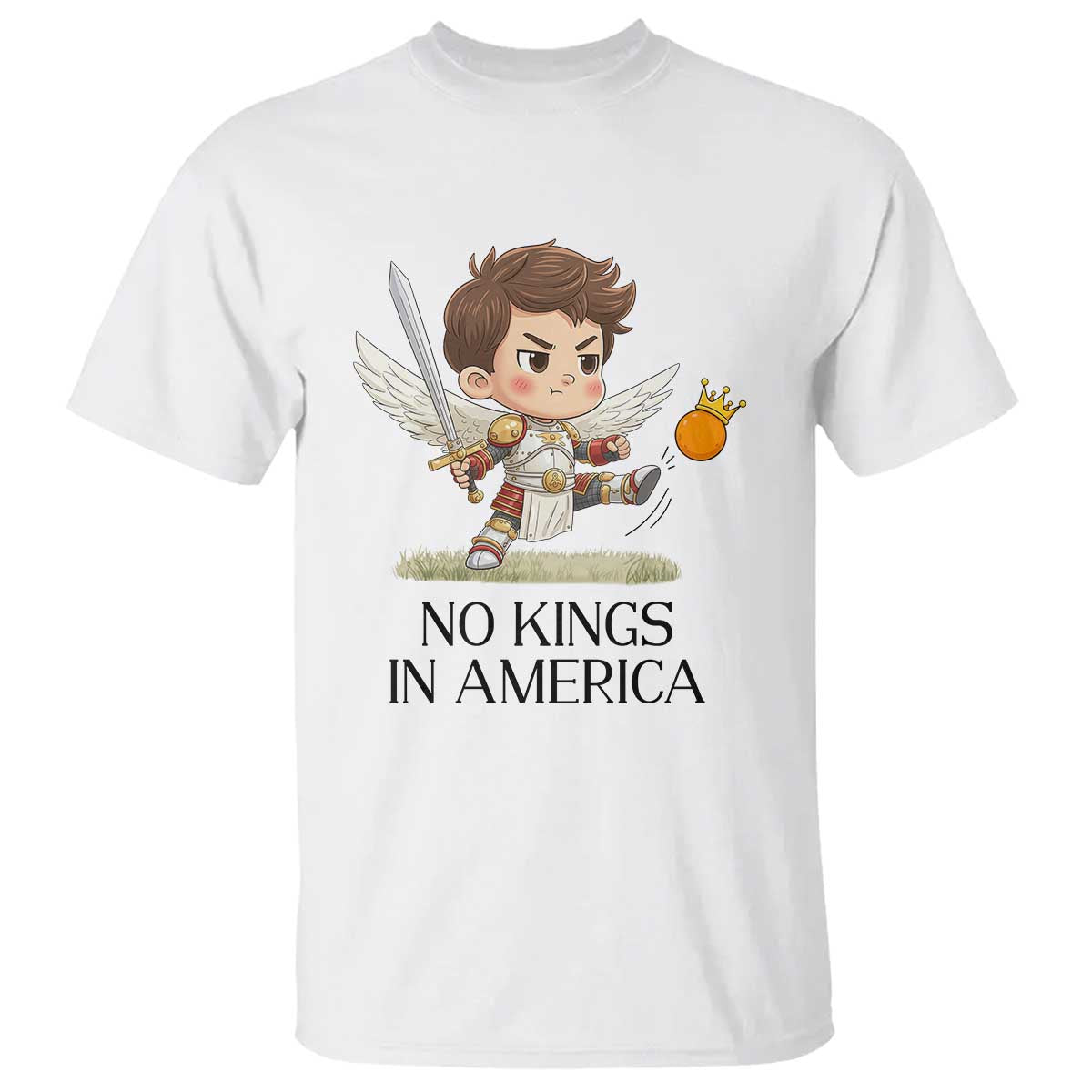 No Kings In America T Shirt Funny Saint Michael Kicking Crown