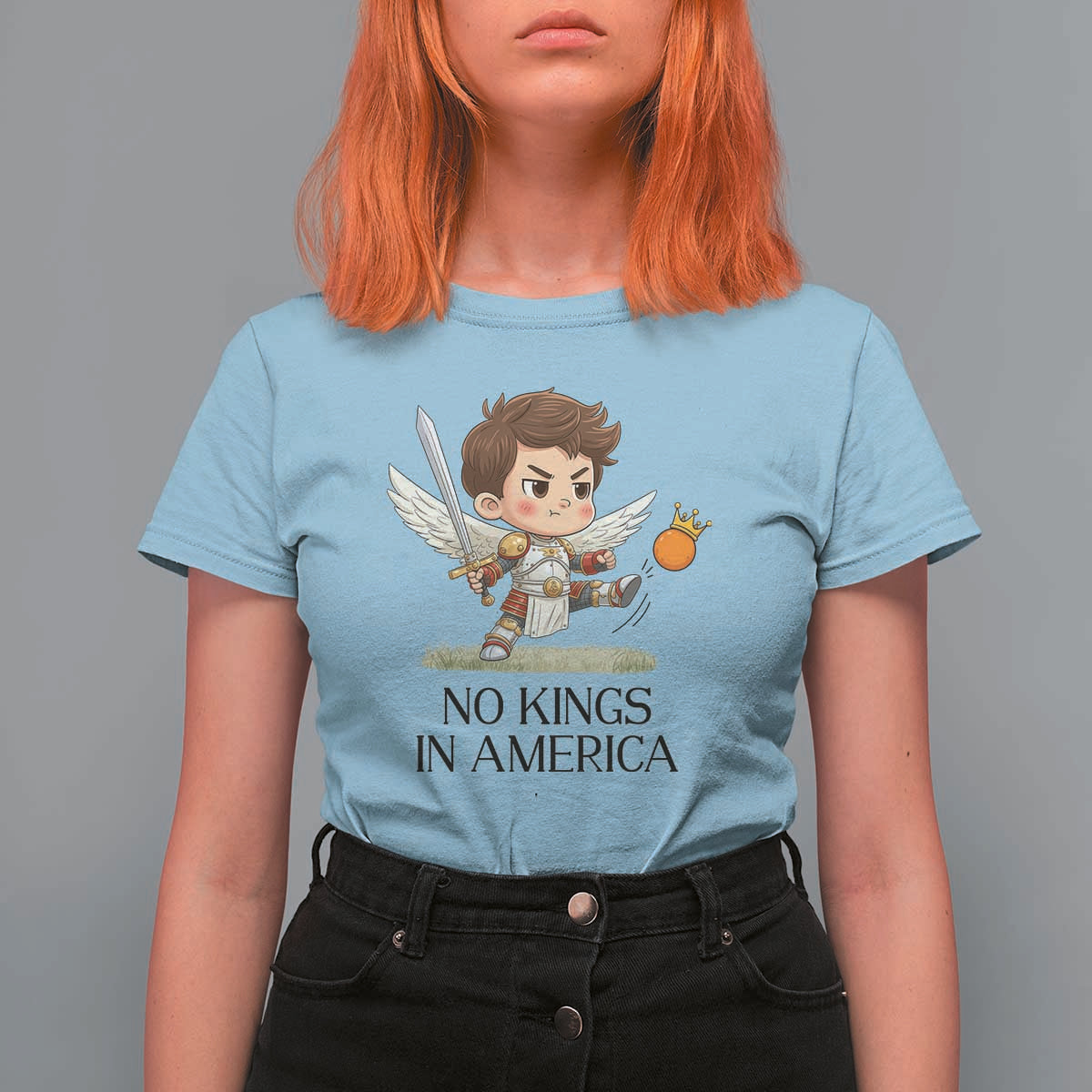 No Kings In America T Shirt For Women Funny Saint Michael Kicking Crown