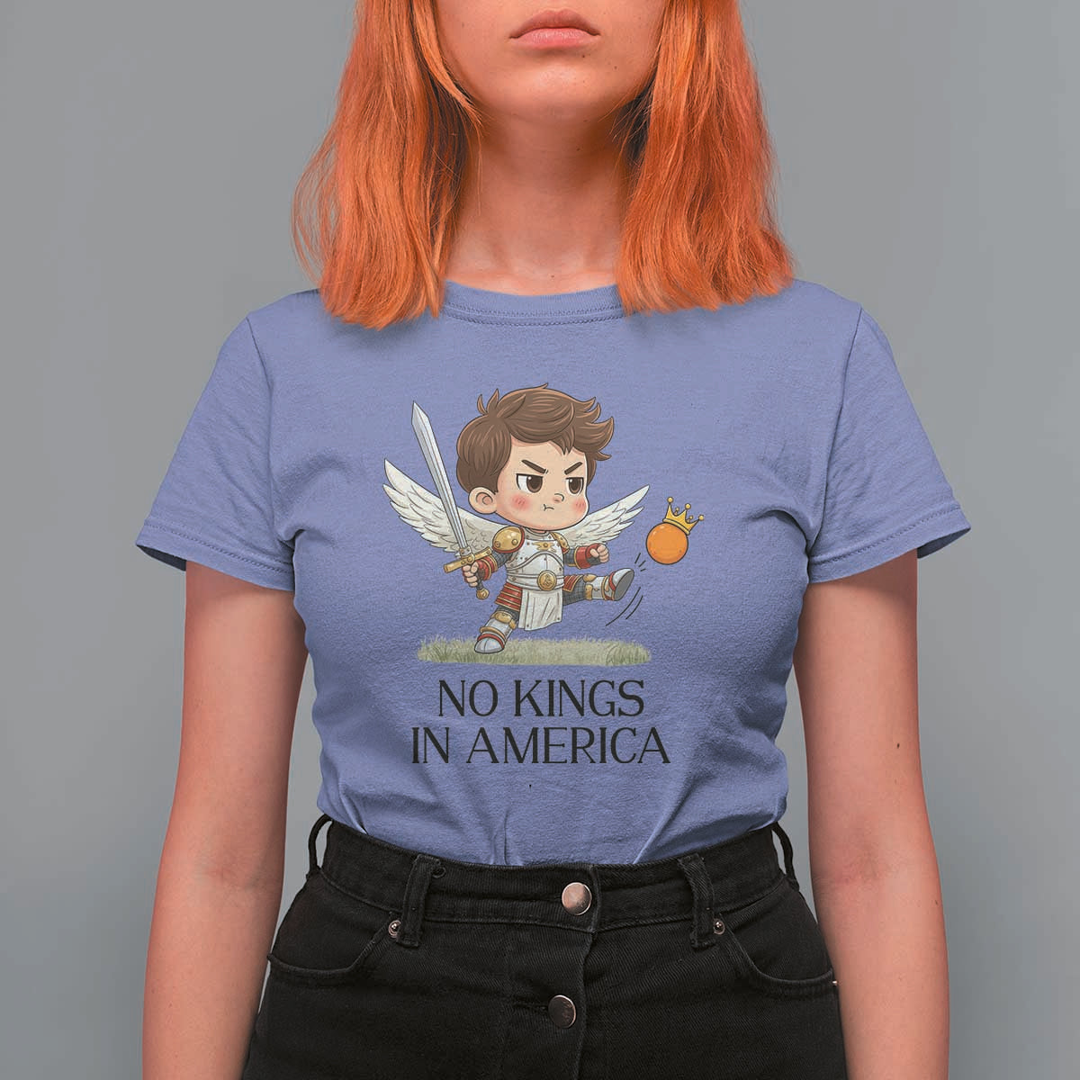 No Kings In America T Shirt For Women Funny Saint Michael Kicking Crown