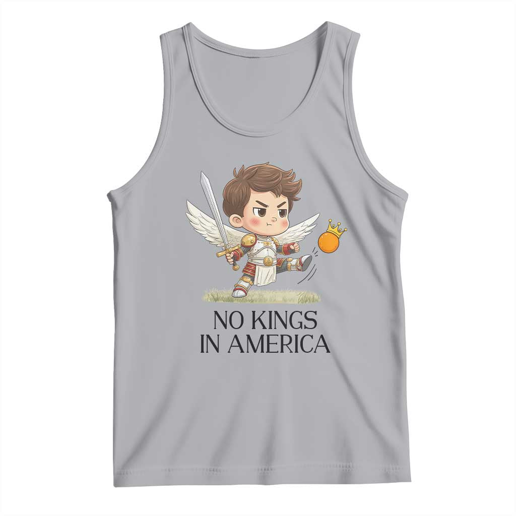 No Kings In America Tank Top Funny Saint Michael Kicking Crown