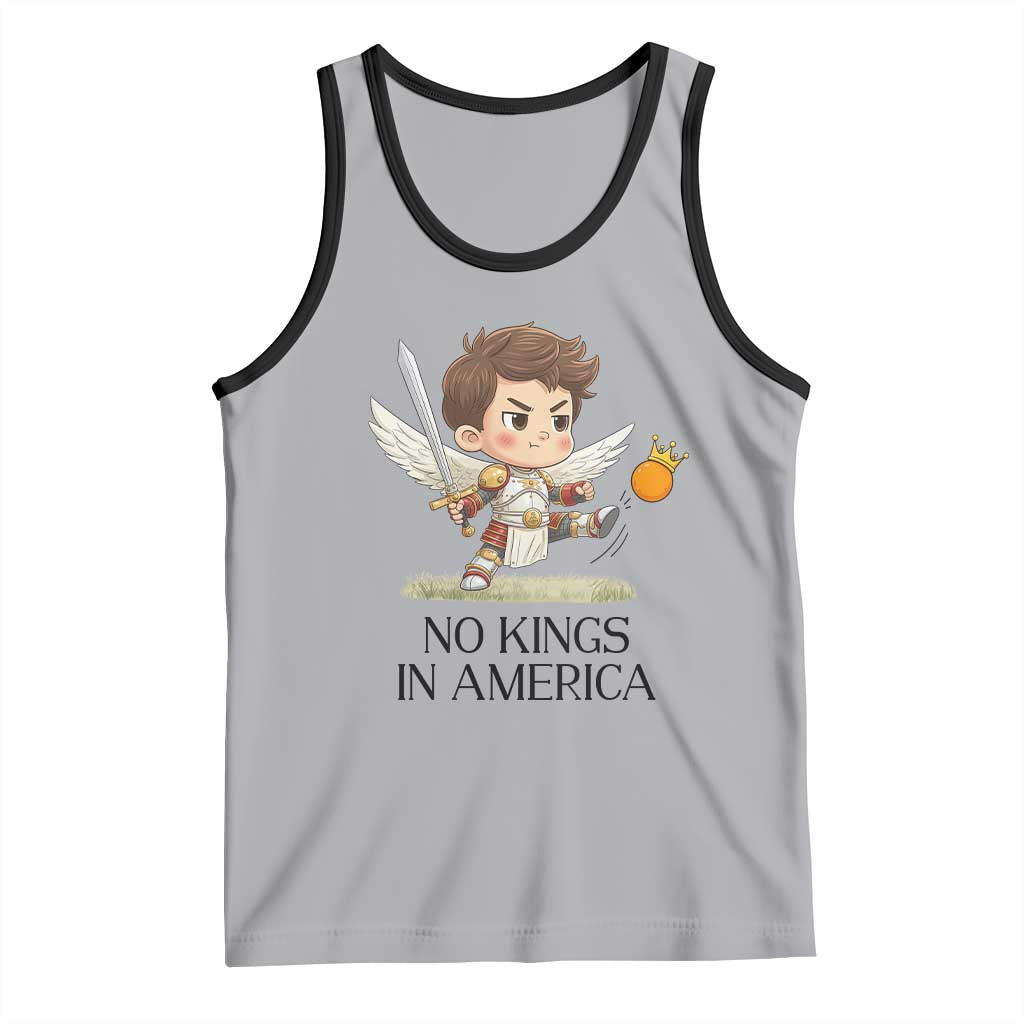 No Kings In America Tank Top Funny Saint Michael Kicking Crown
