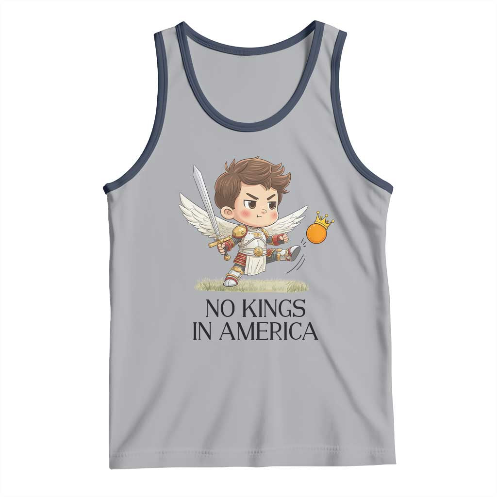 No Kings In America Tank Top Funny Saint Michael Kicking Crown