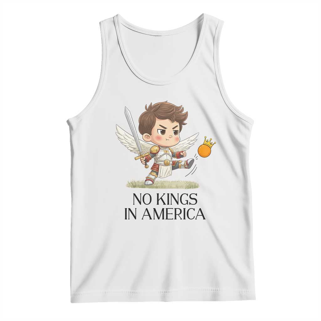 No Kings In America Tank Top Funny Saint Michael Kicking Crown