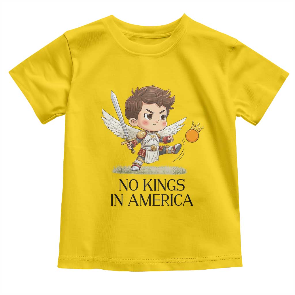 No Kings In America Toddler T Shirt Funny Saint Michael Kicking Crown