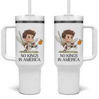 No Kings In America Tumbler With Handle Funny Saint Michael Kicking Crown