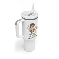 No Kings In America Tumbler With Handle Funny Saint Michael Kicking Crown