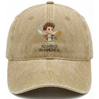 No Kings In America Washed Cotton Baseball Cap Funny Saint Michael Kicking Crown