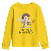 No Kings In America Youth Sweatshirt Funny Saint Michael Kicking Crown