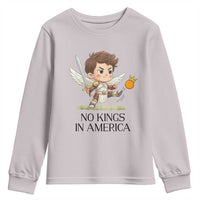 No Kings In America Youth Sweatshirt Funny Saint Michael Kicking Crown