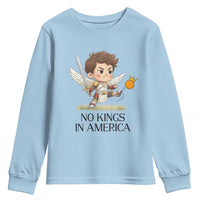 No Kings In America Youth Sweatshirt Funny Saint Michael Kicking Crown