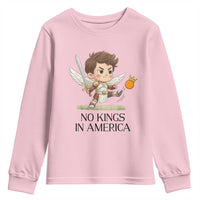 No Kings In America Youth Sweatshirt Funny Saint Michael Kicking Crown