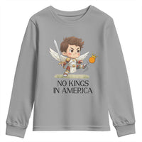 No Kings In America Youth Sweatshirt Funny Saint Michael Kicking Crown