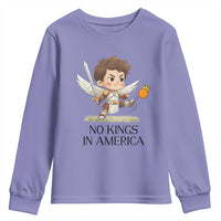 No Kings In America Youth Sweatshirt Funny Saint Michael Kicking Crown
