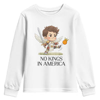 No Kings In America Youth Sweatshirt Funny Saint Michael Kicking Crown