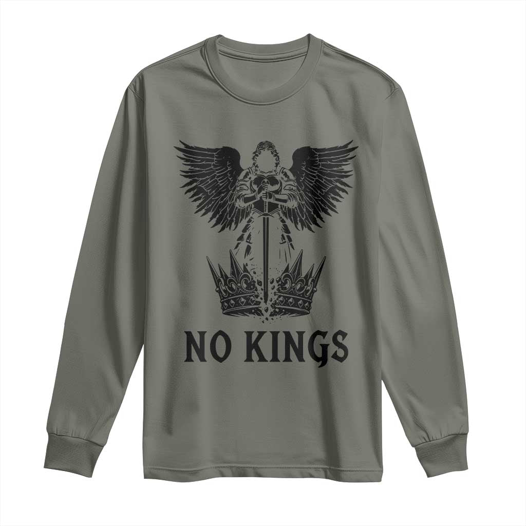 No Kings Long Sleeve Shirt St Michael Archangel Victory Over Tyranny