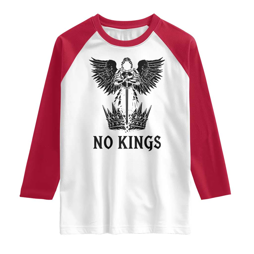 No Kings Raglan Shirt St Michael Archangel Victory Over Tyranny