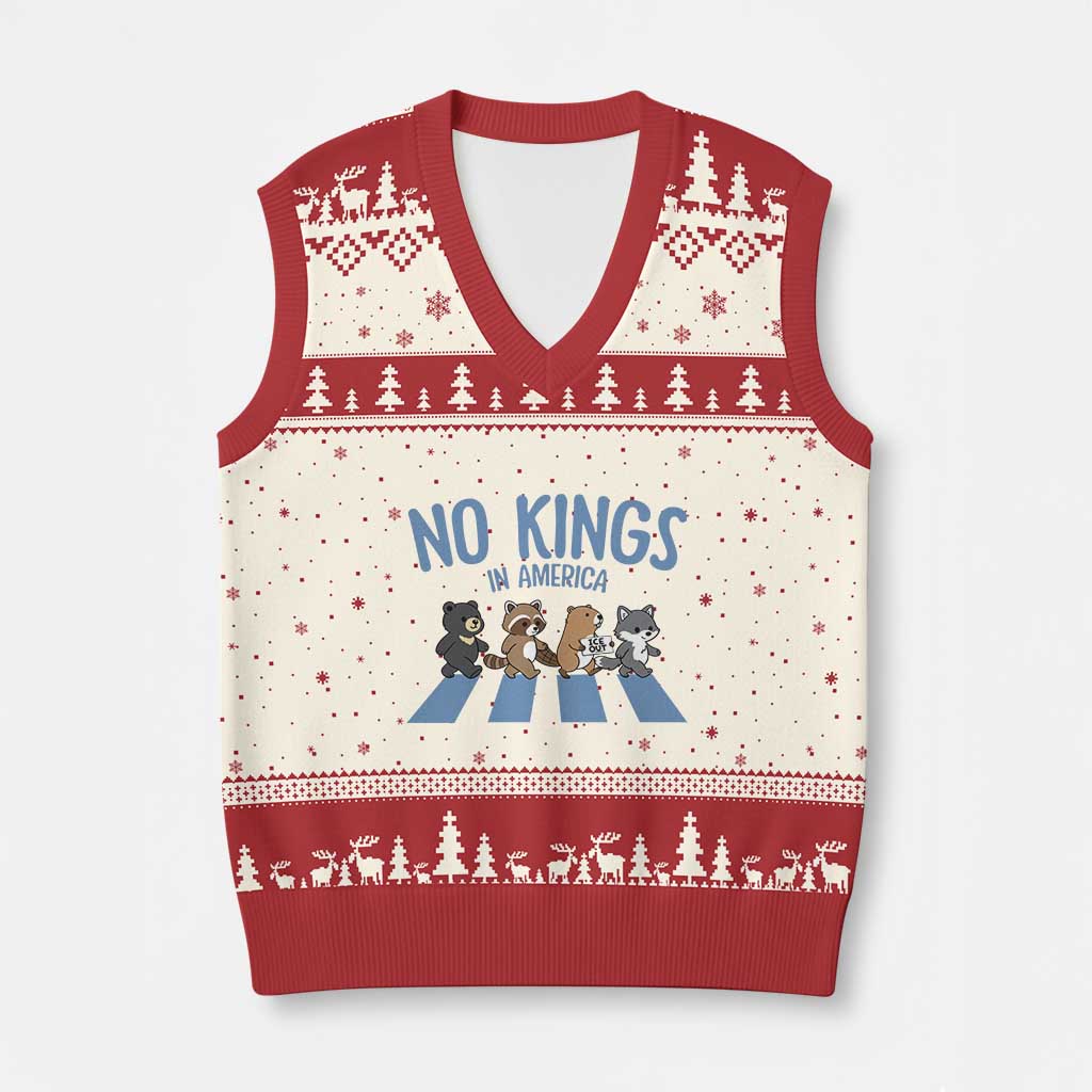 Funny No Kings Cute Forest Animals V-Neck Knit Sweater Vest Gift For Animal Lovers
