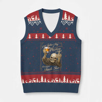 Skeleton Whiskey V-Neck Knit Sweater Vest I Will Take My Whiskey Neat No Ice
