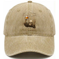 Skeleton Whiskey Washed Cotton Baseball Cap I Will Take My Whiskey Neat No Ice