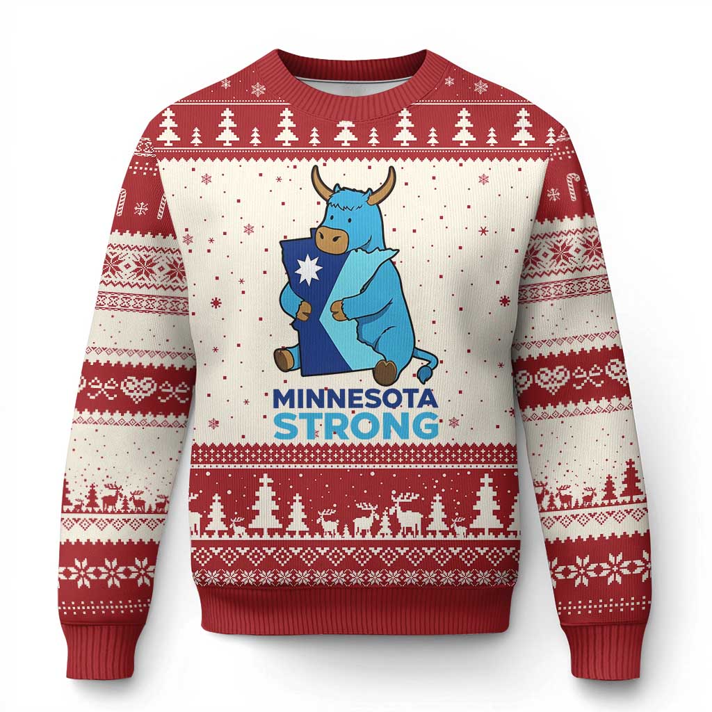 Minnesota Strong Ugly Christmas Sweater Blue Ox Midwest Folklore Heritage
