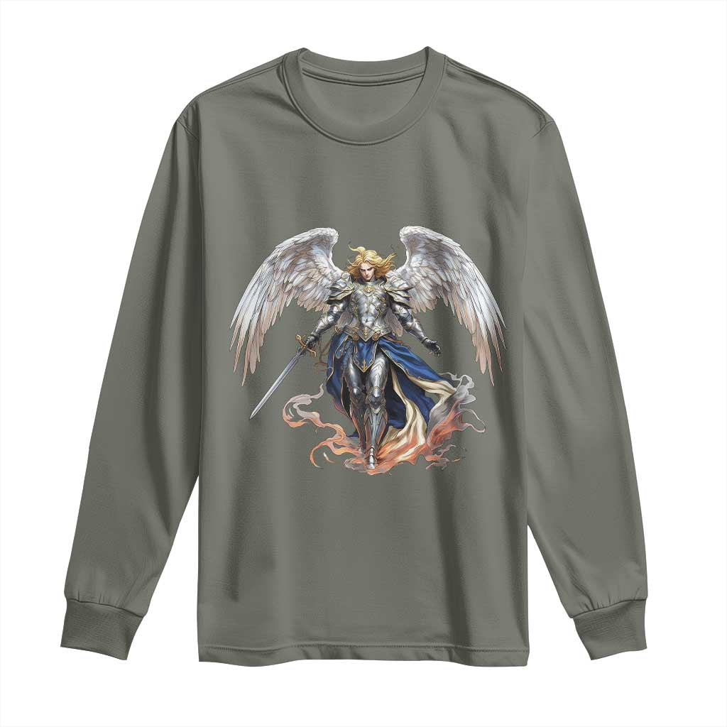 Archangel Saint Michael Warrior Long Sleeve Shirt Catholic Protection Gift