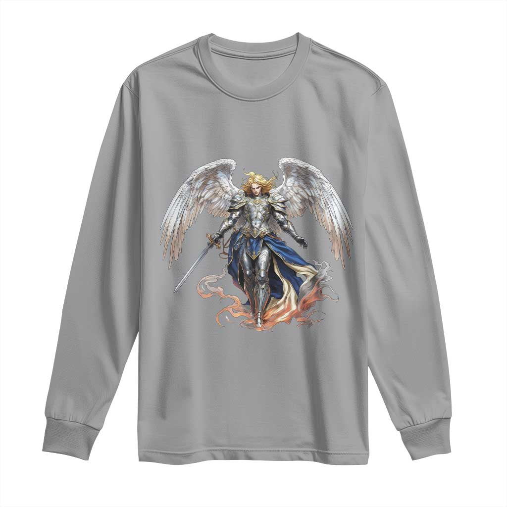Archangel Saint Michael Warrior Long Sleeve Shirt Catholic Protection Gift