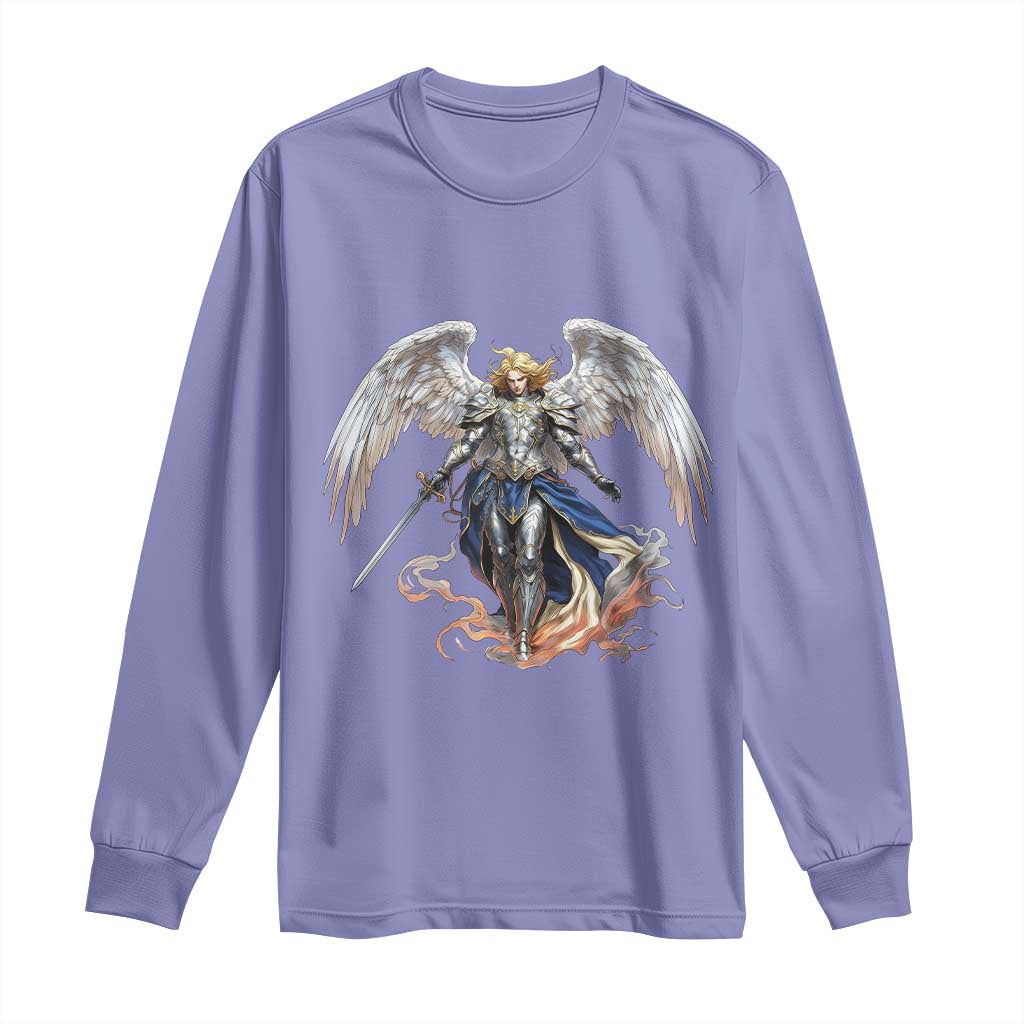 Archangel Saint Michael Warrior Long Sleeve Shirt Catholic Protection Gift