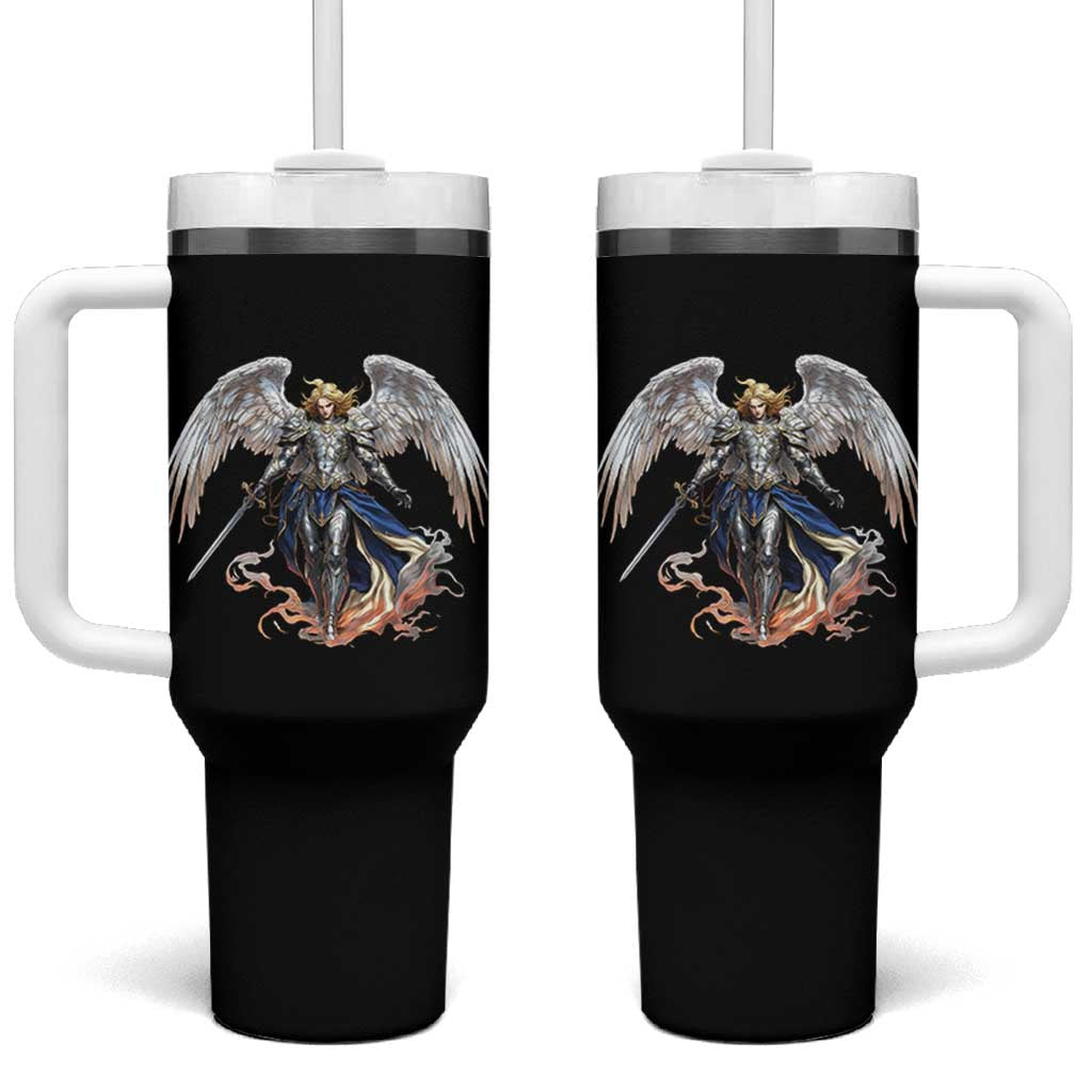 Archangel Saint Michael Warrior Tumbler With Handle Catholic Protection Gift