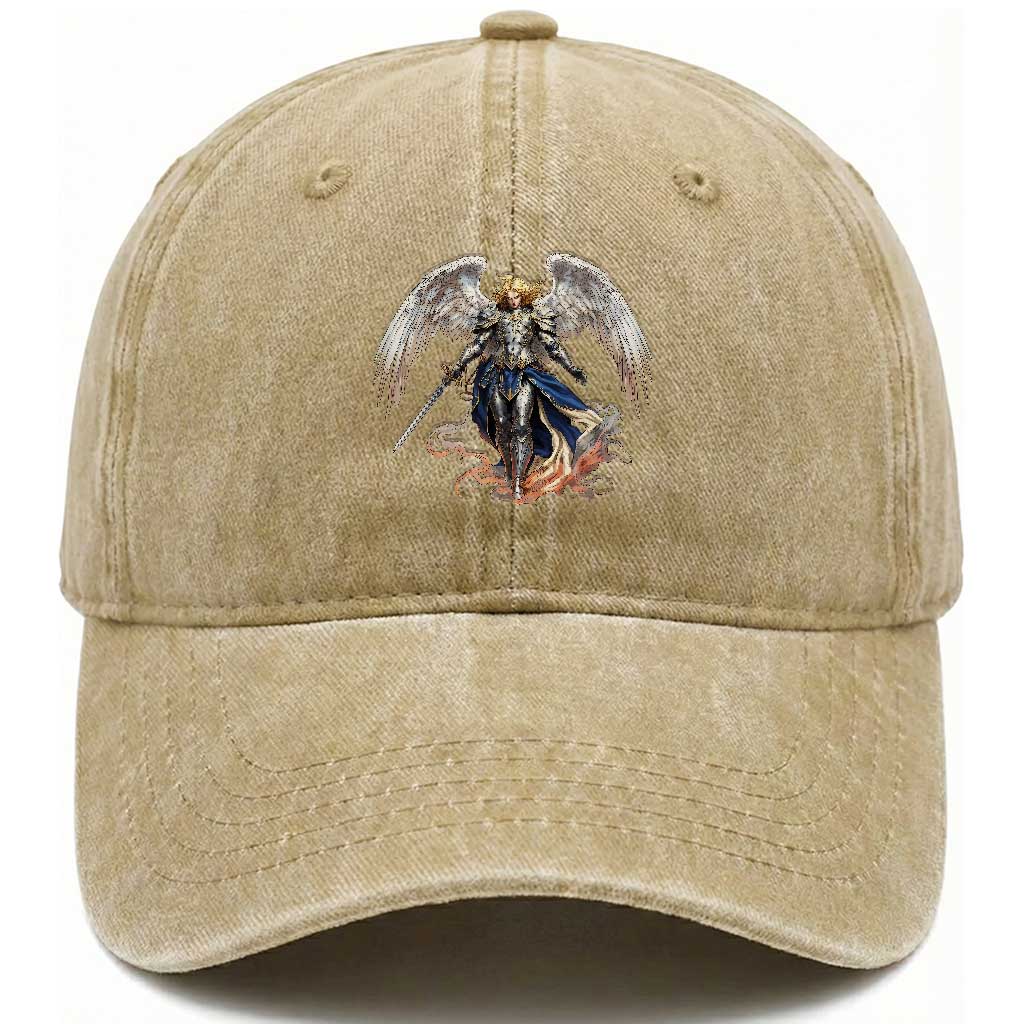 Archangel Saint Michael Warrior Washed Cotton Baseball Cap Catholic Protection Gift