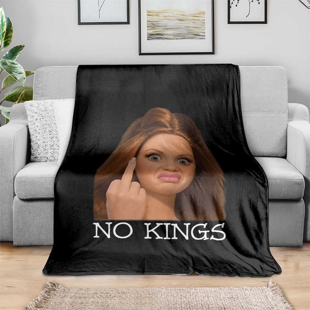 No Kings Throw Blanket Funny Disgusted Doll Face Meme