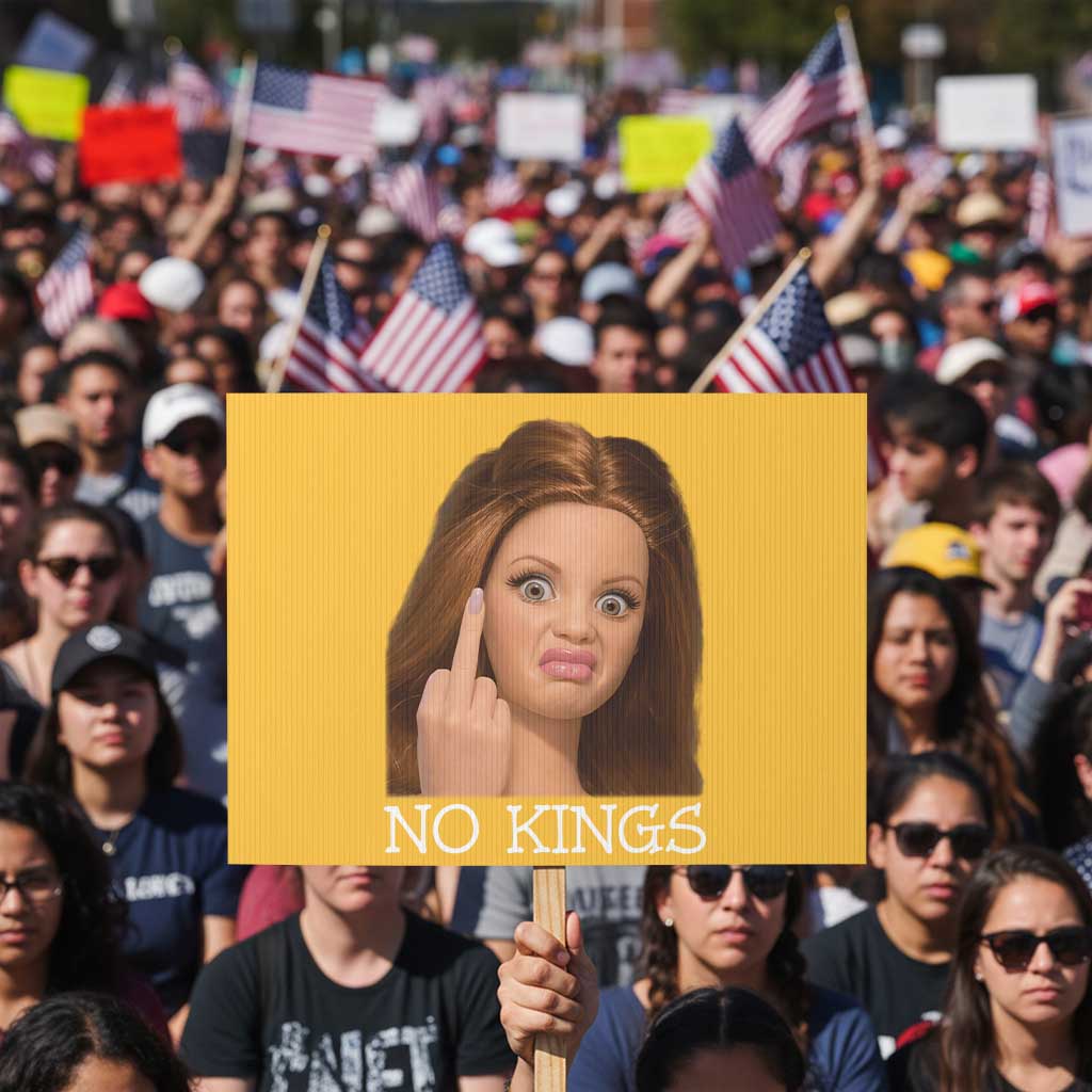 No Kings Protest Sign Funny Disgusted Doll Face Meme