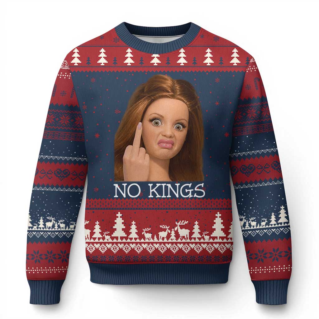 No Kings Ugly Christmas Sweater Funny Disgusted Doll Face Meme