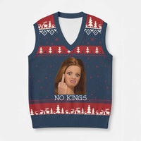 No Kings V-Neck Knit Sweater Vest Funny Disgusted Doll Face Meme