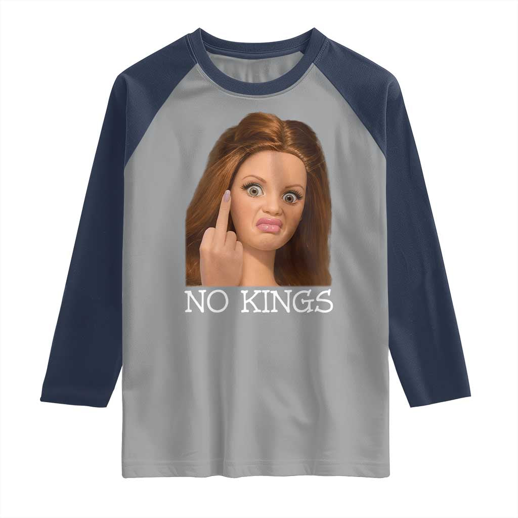 No Kings Raglan Shirt Funny Disgusted Doll Face Meme