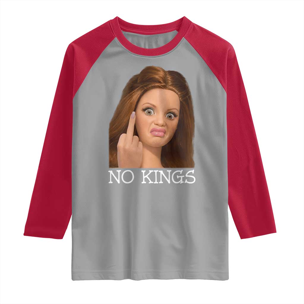 No Kings Raglan Shirt Funny Disgusted Doll Face Meme