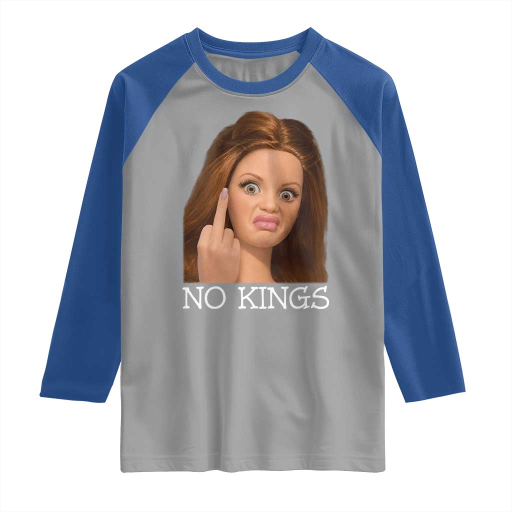 No Kings Raglan Shirt Funny Disgusted Doll Face Meme