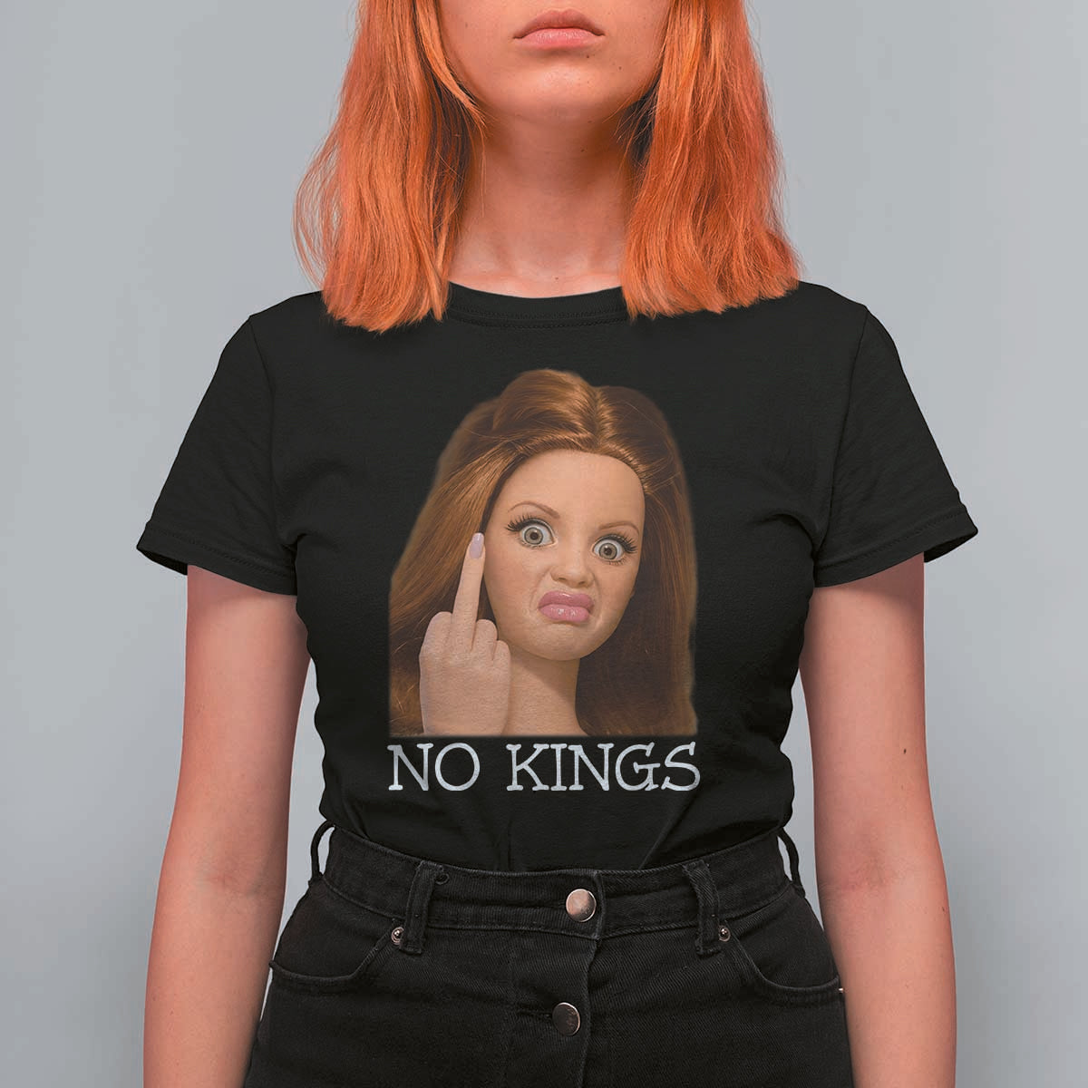 No Kings T Shirt For Women Funny Disgusted Doll Face Meme