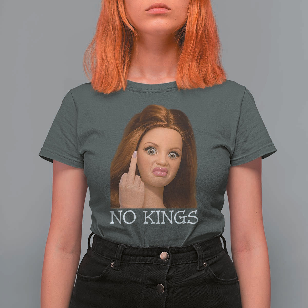 No Kings T Shirt For Women Funny Disgusted Doll Face Meme