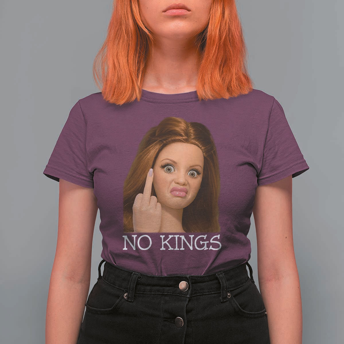 No Kings T Shirt For Women Funny Disgusted Doll Face Meme