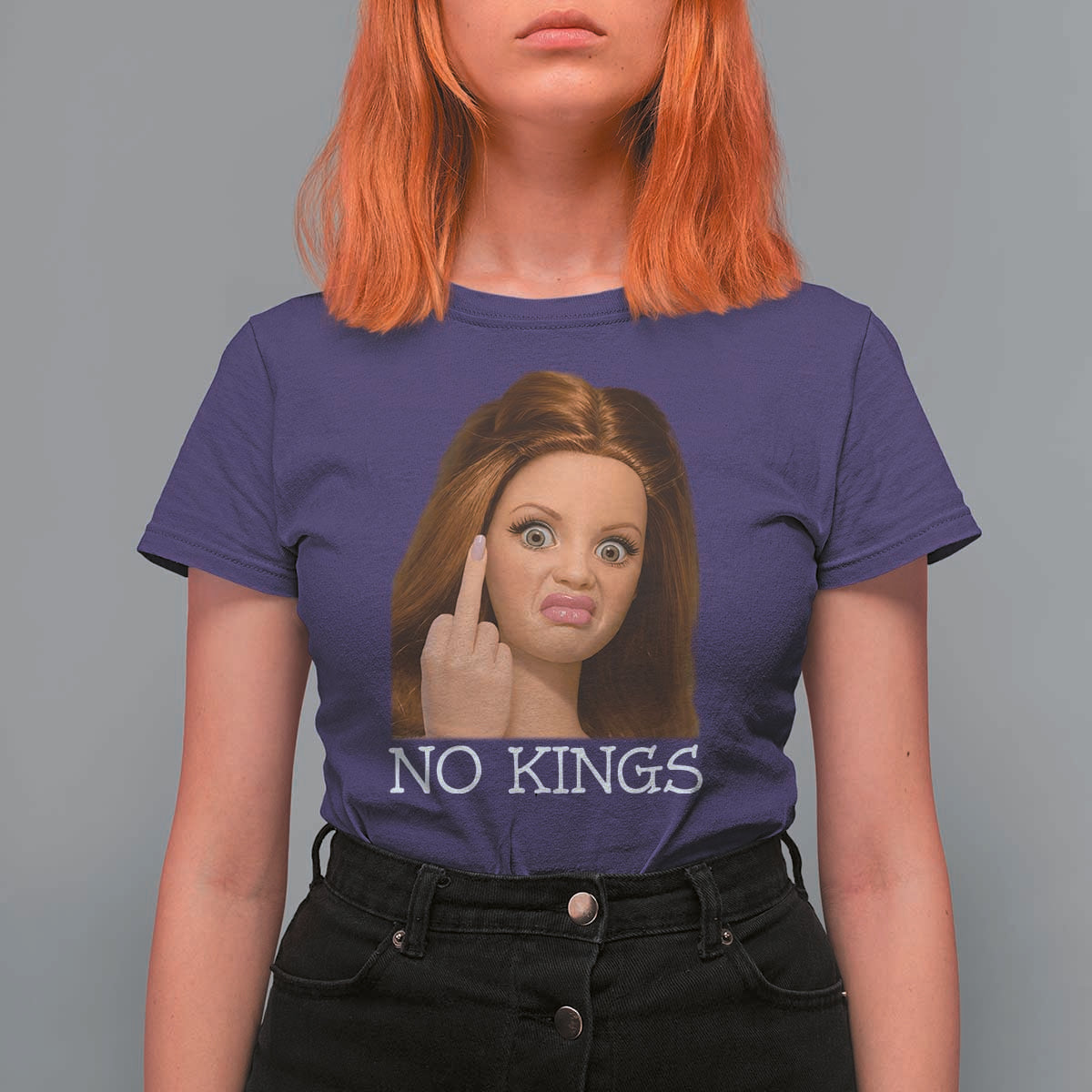 No Kings T Shirt For Women Funny Disgusted Doll Face Meme