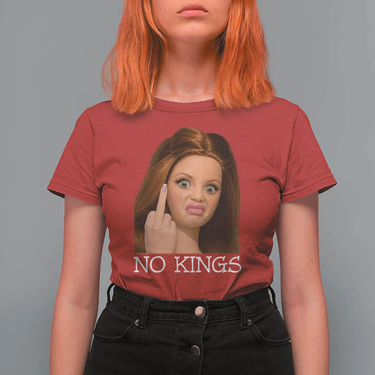 No Kings T Shirt For Women Funny Disgusted Doll Face Meme