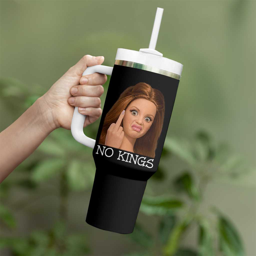 No Kings Tumbler With Handle Funny Disgusted Doll Face Meme