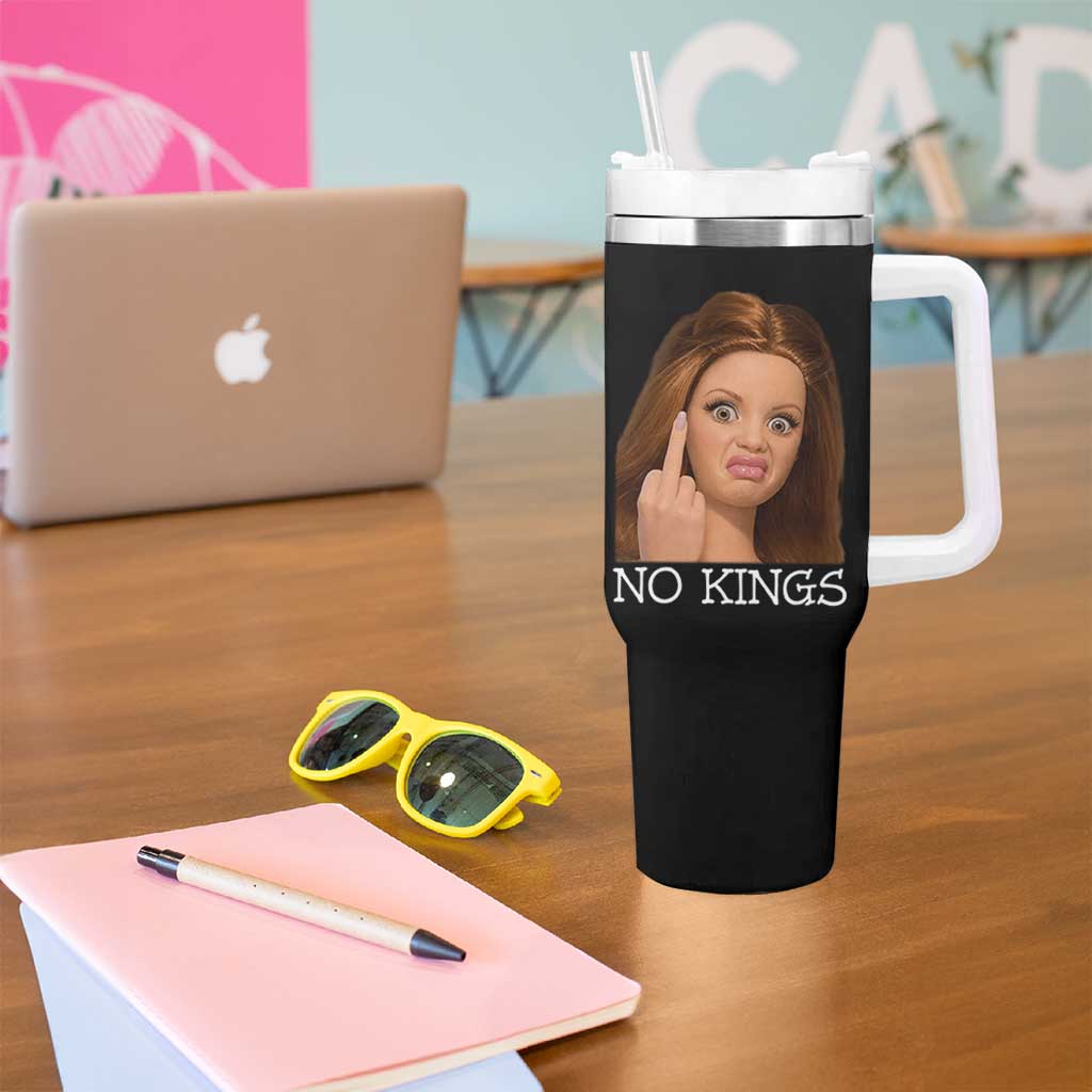 No Kings Tumbler With Handle Funny Disgusted Doll Face Meme