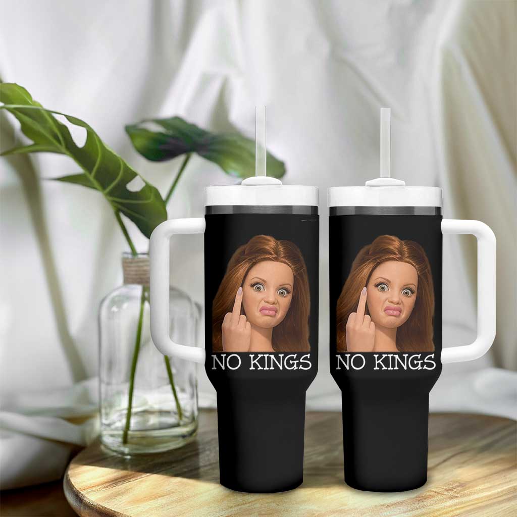No Kings Tumbler With Handle Funny Disgusted Doll Face Meme