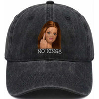 No Kings Washed Cotton Baseball Cap Funny Disgusted Doll Face Meme