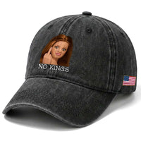 No Kings Washed Cotton Baseball Cap Funny Disgusted Doll Face Meme
