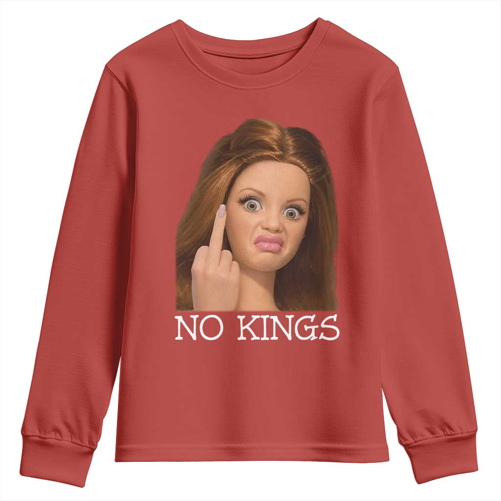 No Kings Youth Sweatshirt Funny Disgusted Doll Face Meme