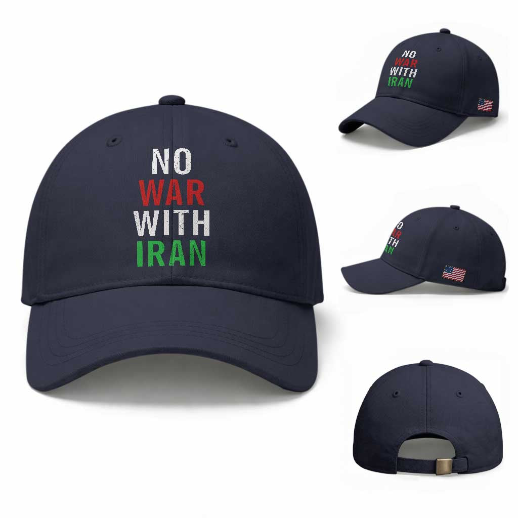 No War With Iran Baseball Cap Anti War Political Protest Statement